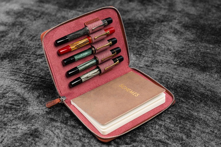 Leather Zippered 5 Slots Pen Case - Crazy Horse Orange | Default Title