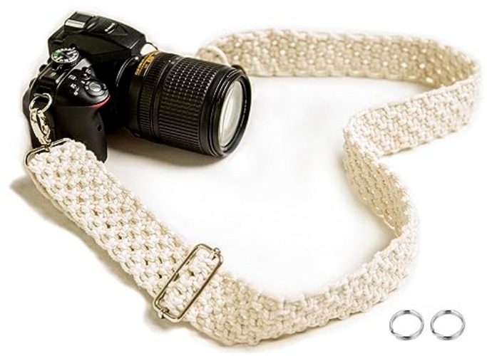 Macrame Camera Strap Bag Shoulder Strap-Adjustable (30-51" L) Woven Rope Cute Camera Strap Gift for Photographer Women - Cream