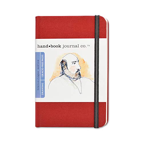 Handbook Journal Co. Artist Canvas Cover Travel Notebook for Drawing and Sketching, Vermilion Red, Pocket Portrait 5.5 x 3.5 Inches, 130 GSM Paper, Hardcover w/ Pocket - Pocket Portrait - Vermilion Red