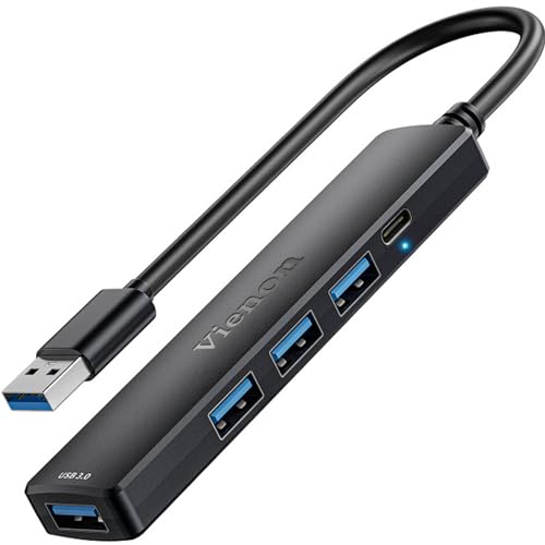 5-Port Powred USB 3.0 Hub, USB Extender USB Splitter with 5V USB-C Power/Data Port, USB Extender for A Port Laptop, PC, PS4/5, Xbox, Car and More