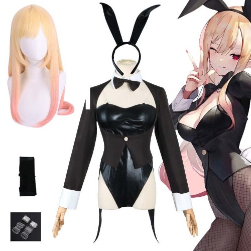 Anime Cosplay My Dress Up Darling Marin Kitagawa Bunny Girl Marin Kitagawa Sexy Jumpsuit Headwear Stockings Wig
