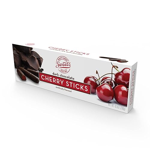 Sweet Candy Company Dark Chocolate Cherry Sticks - Gourmet Chocolate Covered Sticks, Chocolate Fruit Flavored Sticks, Gift Idea for Holidays, Gluten Free, Kosher - 10.5 oz Box - Cherry - 10.5 Ounce (Pack of 1)