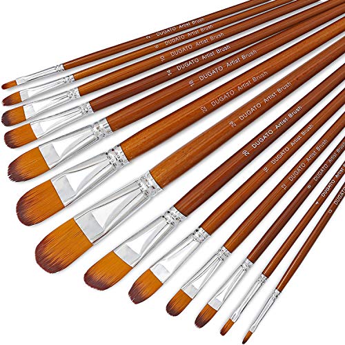 Artist Watercolor Paint Brushes Set 13pcs - Round Pointed Tip Soft Anti-Shedding Nylon Hair Wood Long Handle - Detail Paint Brush for Watercolor, Acrylics, Ink, Gouache, Oil, Tempera, Paint by Numbers - 13pcs Filbert Brush Set