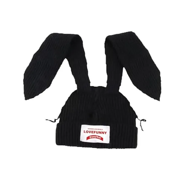 Knit Beanie Hats Cute Bunny Long Ears Grunge Hat Fluffy Winter Cap Warm Knit Rabbit Crochet Outdoor Slouchy Hat