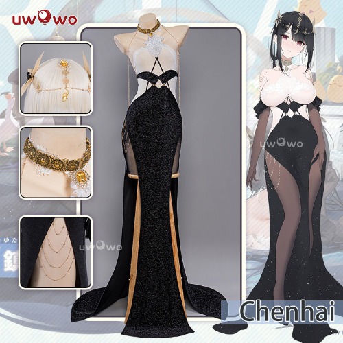 【In Stock】Uwowo Game Azur Lane Costume Chen Hai Gown Evening Sexy Cosplay Chenhai Costume - Costume (with tatransparent bodysuit) / XL