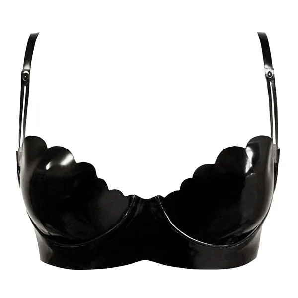 Latex Restricted Scallop Cup Bra in black