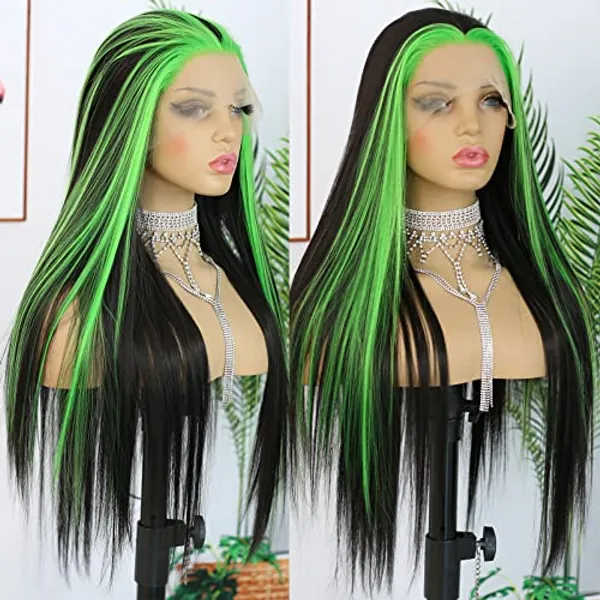 Green Skunk Stripe Wig