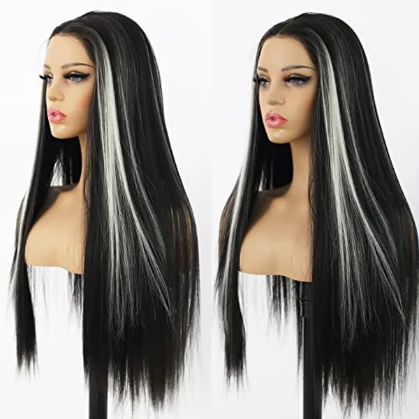 White Skunk Stripe Wig
