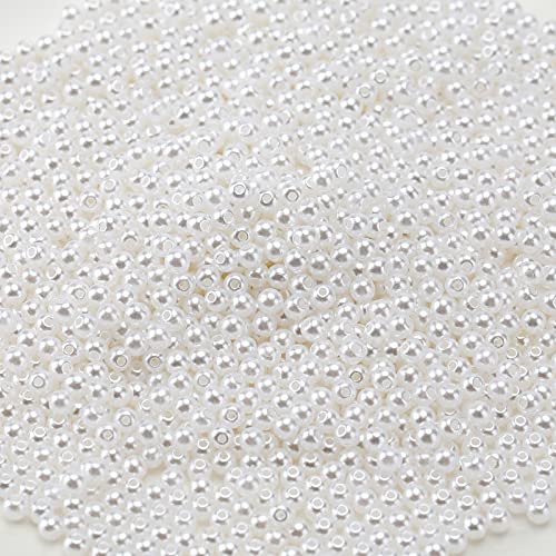 SAVITA 3000 Piezas 4mm Perlas Redondas Blancas Perlas Espaciadoras Sueltas de Satén para Manualidades Collares pulseras Pendientes Anillos Fabricación de Joyas - 4mm