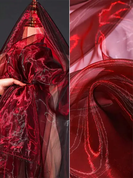 Tejido De Malla De Dos Colores Degradado, Tela Con Textura De Láser Y Transparencia Confeccionado De Manera Creativa Para Falda Larga Y Chal