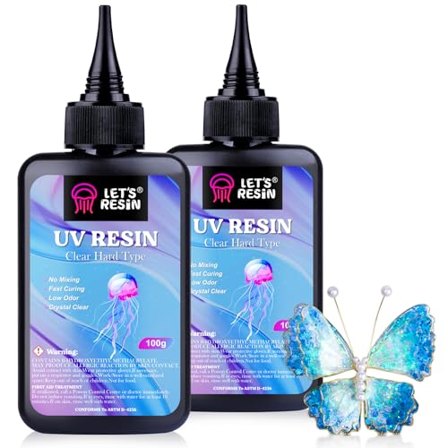 LET'S RESIN UV Resin 200g, Niedrigviskoses kristallklares UV Harz, UV Resin Klar für Schmuck, Basteldekoration