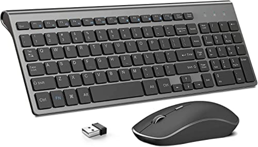 Wireless Keyboard and Mouse,J JOYACCESS 2.4G Ergonomic and Slim Wireless Computer Keyboard Mouse Designed for Windows, PC, Laptop,Tablet - Black Grey - black grey