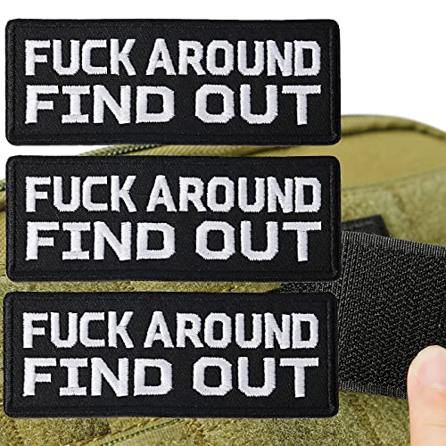OCQOTAT Fuck Around and Find Out Patches - 3 Pack Funny Tactical Morale Patches, 4"x1.5" Funk Around and Find Out Sign Embroidered Patch (Sew/Iron on or Hook Backing Adhesive Hat/Vest Patches) - Black & White FUCK AROUND AND FIND OUT Patches - 4" x 1.5" Tactical Morale Patches Velcro