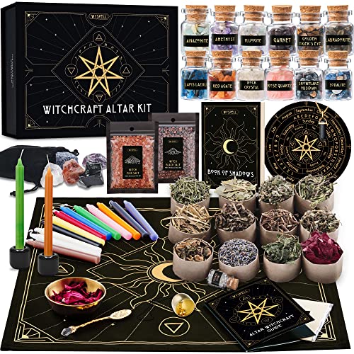 Wyspell Large Witchcraft Kit 65 PCS - Witch Altar Spell Kit - Wiccan Supplies and Tools - Witch Set for Beginners Witchcraft Supplies Kit - 65PCS Altar Witchcraft Kit