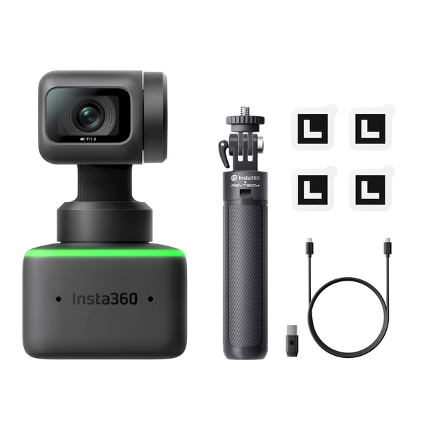Insta360 Link PTZ 4K Webcam Tripod Kit met 1/2 inch sensor, IA-tracking, gebarenbediening, HDR, ruisonderdrukkingsmicrofoon, speciale modi, webcam voor laptop, videocamera voor videogesprekken