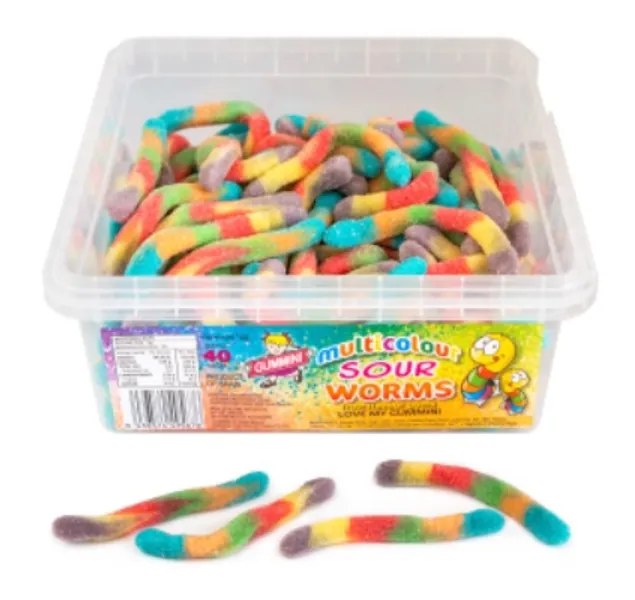 Buy Multicolour Sour Worms Tub 1kg Online | Lolly Warehouse