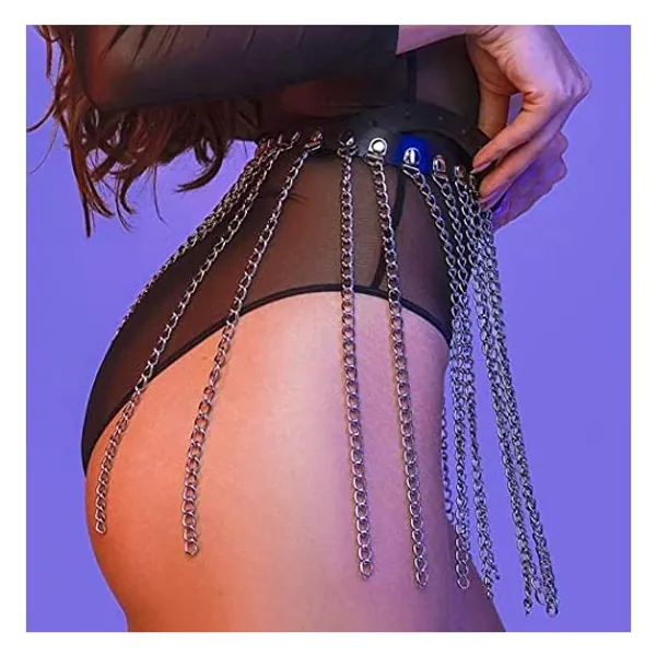 Sethain Punk Cuero Cuerpo Cadena Negro Borla Cadena Cintura Cadenas Club nocturno Cuerpo Accesorios para mujeres y niñas