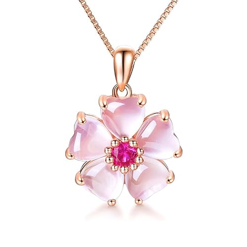 YOUMIYA Rose Gold Cherry Blossoms Necklace for Graduation Pink Beautiful Artificial Stone Crystal Necklace Best Gifts for Women Friend Lover