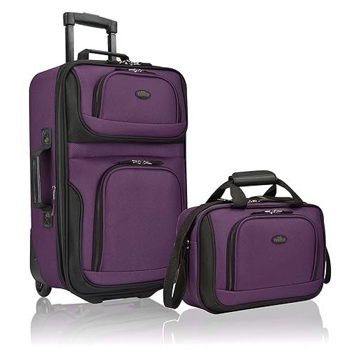 U.S. Traveler Rio Rugged Fabric Expandable Carry-on Luggage, Purple, Set - Purple - Set