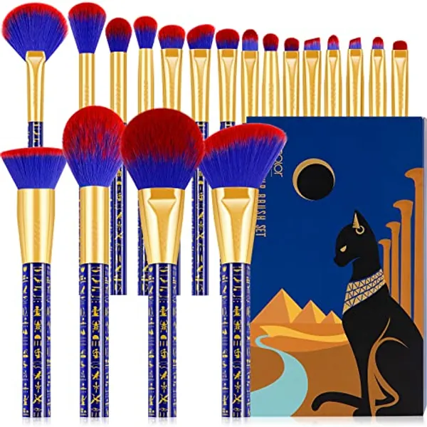 Docolor Makeup Brushes 19Pcs Makeup Brush Set Premium Gift Synthetic Powder Kabuki Foundation Contour Blush Concealer Eye Shadow Blending Liner Make Up Brush Kit, Ancient Egyptian Series