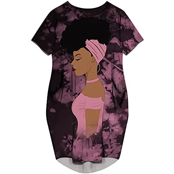 AZPSRT Fashion Women's African American Art Print Dress Casual Loose Dresses