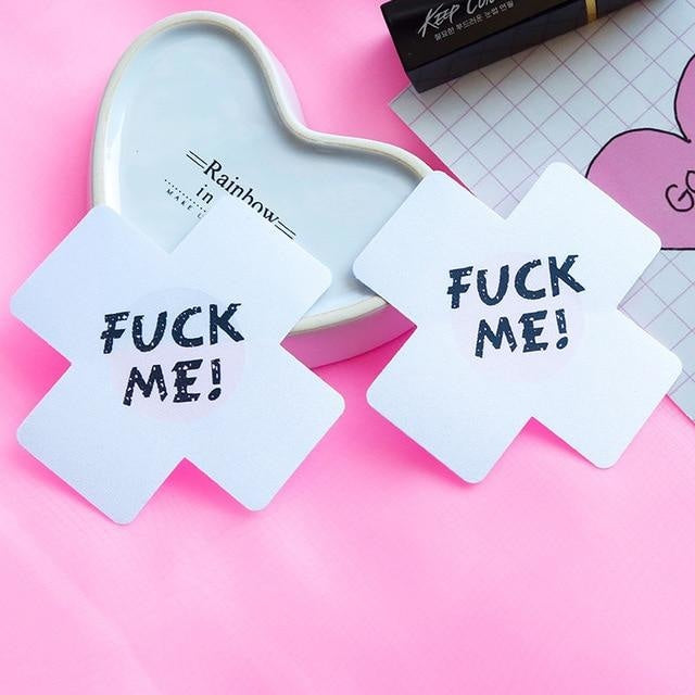 Naughty Nipple Covers - White/Black Fuck Me