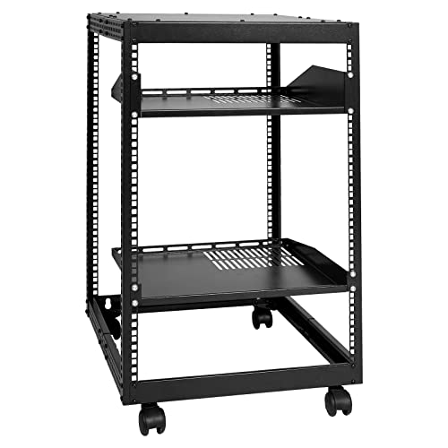 VEVOR 15U Open Frame Server Rack, 23''-40'' Adjustable Depth, Free Standing or Wall Mount Network Server Rack, 4 Post AV Rack with Casters, Holds All Your Networking IT Equipment AV Gear Router Modem - 15U