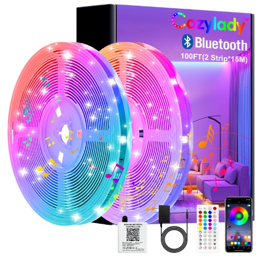 Cozylady - Luces LED Blutooth 30M, Tira LED RGB 5050 Inteligentes, Luz LED Sincronizar con Music, Control Remoto IR de 44 Teclas + Control de App, para Cuarto, Bar, Fiesta, DecoracióN de Interior - 30M/100FT