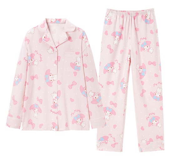 WANHONGYUE Kawaii Anime Manga Pijama Mujer Niña Camiseta de Manga Larga y Pantalón Largo Conjunto 2 Piezas Ropa de Domir para Primavera Verano - G - Rosa-1