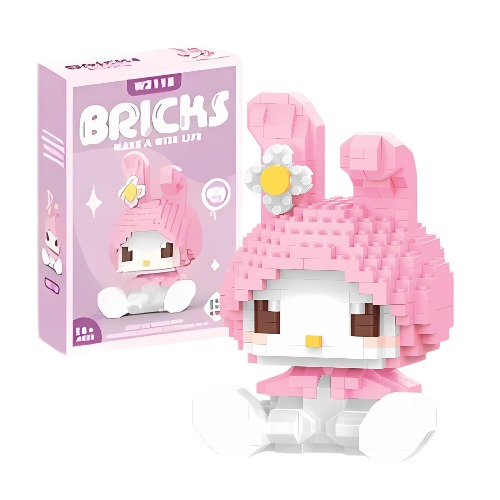 MR. GADGETS Figura Armable de Mini Bloques de Construcción 10cm, Diferentes Personajes Animados Sanrio, Kuromi, Melody, Juguetes de Mini Blocks Coleccionales, Rompecabezas 3D (Melody) - Melody