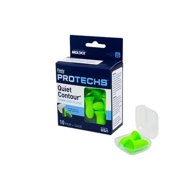 Flents Foam Ear Plugs, 10 Pair with Case for Sleeping, Snoring, Loud Noise, Traveling, Concerts, Construction, & Studying, NRR 33, Green, Made in the USA - 10 Pair