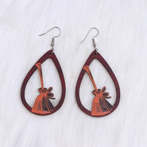 Halloween Element Drip Wood Dangle Earrings - D / A Pair