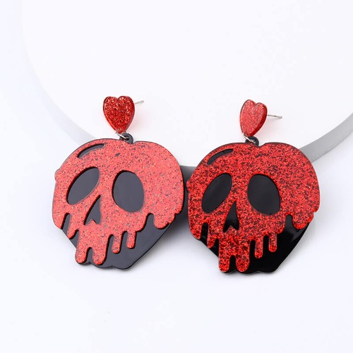 Halloween Skull Design Acrylic Earrings - Red / A Pair