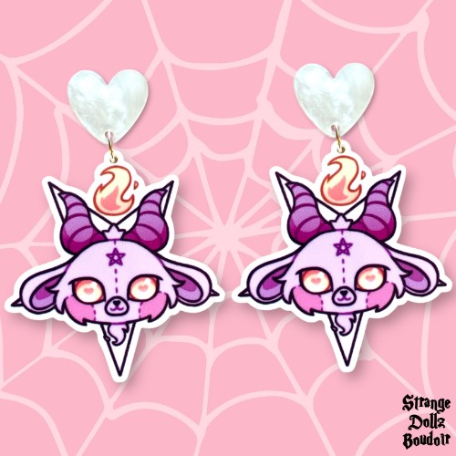 Pastel Goth Baphomet earrings, 925 sterling silver, Strange Dollz Boudoir