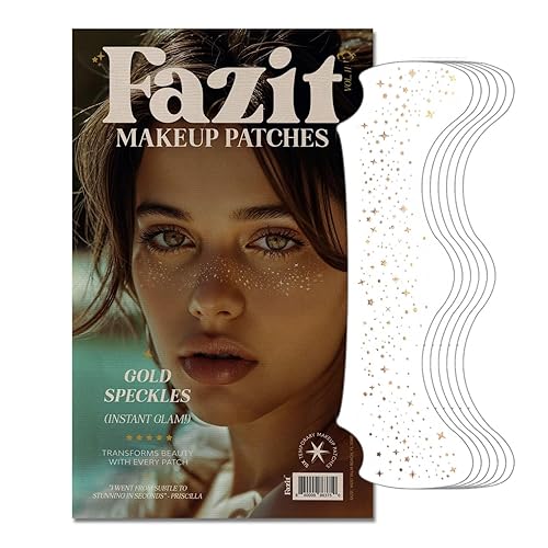 Fazit Makeup Patches - Gold - Face Glitter Makeup Speckles - Glow Up Makeup Patches - Face Glitter Speckles Patches - Cute Glitter Makeup Accessories for Women - Cosmetic Glitter for Face - 6 Count - Gold