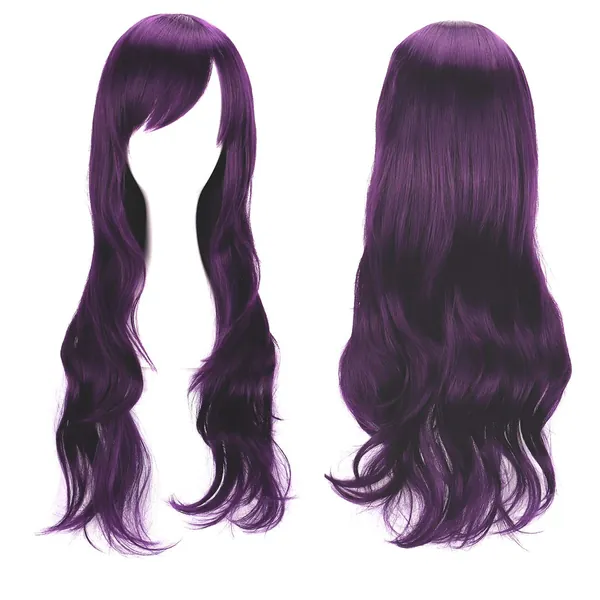 28 "70cm Lange lila lila lockiges volles Haar Perücken für Frauen Damen Cosplay Party Halloween-Kostüm Hitzebeständige synthetische Perücke