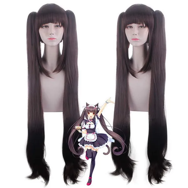 HOOLAZA Dunkelbraun Lange Leichte Lockige Perücke 100cm Nekopara Cosplay Perücke