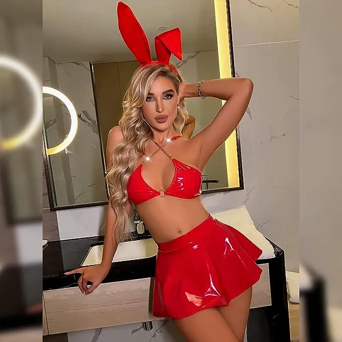 Red latex bunny outfit