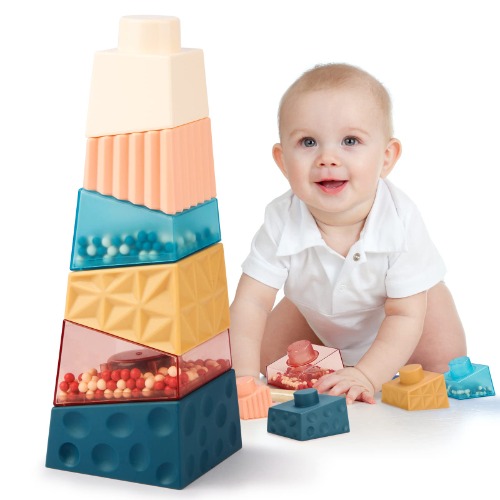 Sensory Toys Stacking Toys for Babys 2 3 Year Olds, Montessori Baby Toys Toddler 18 Months Plus, Building Blocks Irregular Square Early Educational Sorting Balance Autism Toys Gifts for Boys Girls