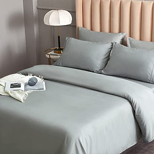 DERBELL Bed Sheet Set - Brushed Microfiber Bedding - Bedding Sheets & Pillowcases - Deep Pockets - Easy Fit - Breathable & Soft Hotel Sheets- 4 Piece Queen Light Gray - Light Gray - Queen