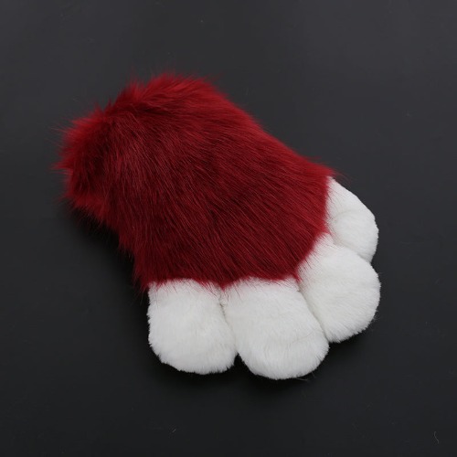 DokiDoki Cosplay Fursuit Animal Cat Claw Paw Cute Furry Winter Fingerless Gloves Bear Paw | Wine red-PRESALE
