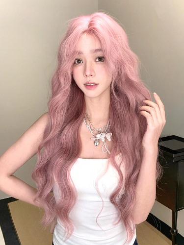 alicegarden 1 Peluca sintética resistente al calor, ondulada, color rosa, de 30 pulgadas de largo, hecha de fibra, adecuada para uso diario, cabello falso natural y realista (sin accesorios)