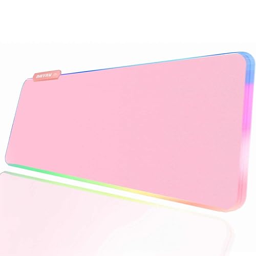 JMIYAV Pink RGB Gaming Mouse Pad 31.5x12 Inch PC XL Large Extended Glowing Led Light Up Desk Pad Non-Slip Rubber Base Computer Cute Mousepad Mat Desk Accessories Gaming Setup 31.5x12 Inch - 31.5x12In - Pink 31.5x12In UP3-10