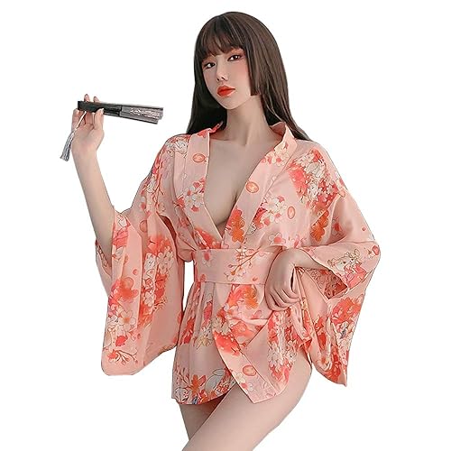 SINMIUANIME Women Lingerie Sexy Lingerie Japanese Retro Kimono Dress Cosplay Japanese Kimono Suit - 7971pink