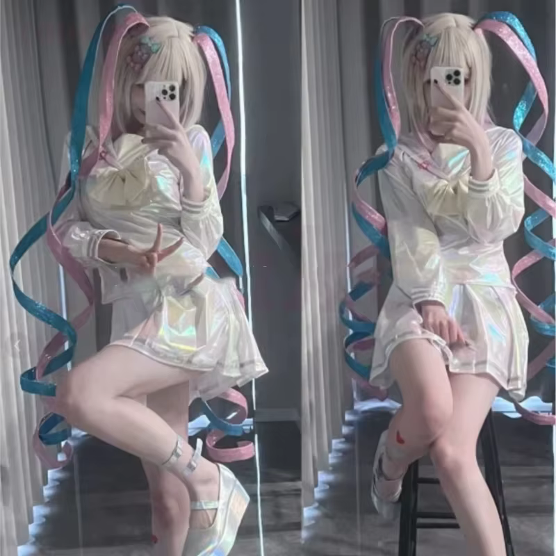NEEDY GIRL OVERDOSE KAngel Cosplay Costume Lolita Shoes Coat Skirt Uniform Wig Halloween Laser Color Skirt Ribbon Wig Customized - AliExpress 200000532