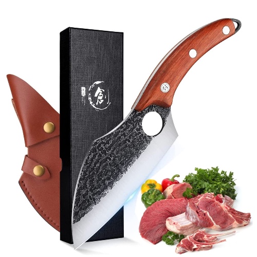 Huusk Viking Knives, Hand Forging Butcher Knives Japanese Chef Knife Boning Knife Japan Husk Meat Cleaver for Kitchen or Camping - Yellow