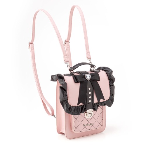 【秋新作5％】キルティングストーンフリルサッチェルリボンバッグ | ピンク / F