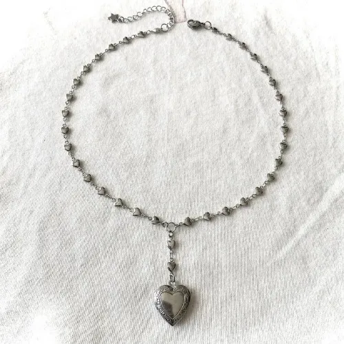 Stainless Steel Lariat Necklace with Heart Locket Pendant