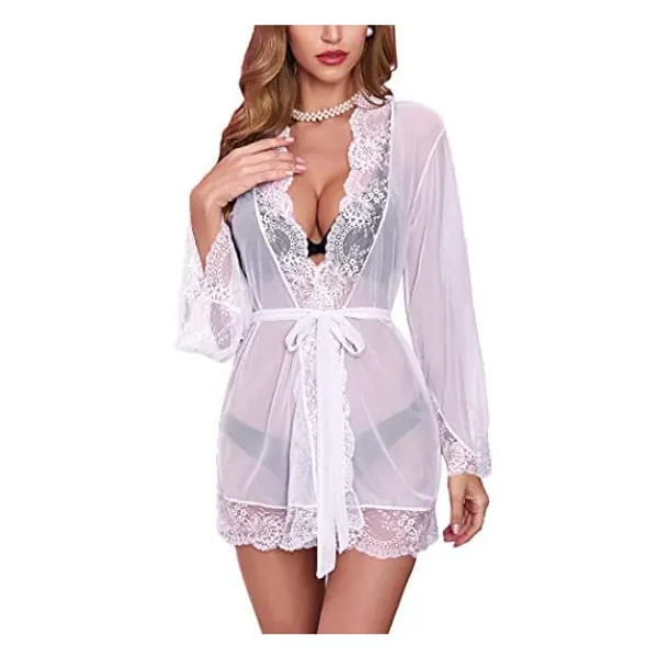 
                            Avidlove Women Lace Kimono Robe Babydoll Sexy Lingerie Mesh Chemise Nightgown Cover Up
                        