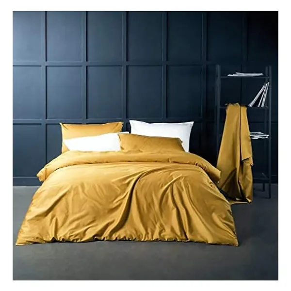 
                            Eikei Solid Color Duvet Cover 120x98-inch Luxury Bedding Set 400 Thread Count Egyptian Cotton Long Staple Satin Weave Breathable Silky Soft Pima Premium Quality Bed Linen Palatial (Super King, Mustard Yellow)
                        